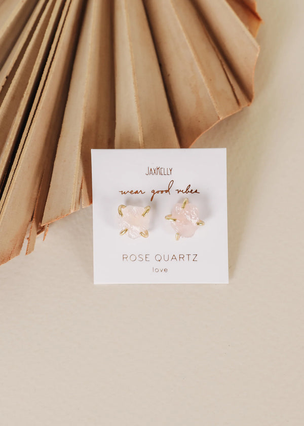 Rose Quartz Gemstone Prong- Gold Earrings