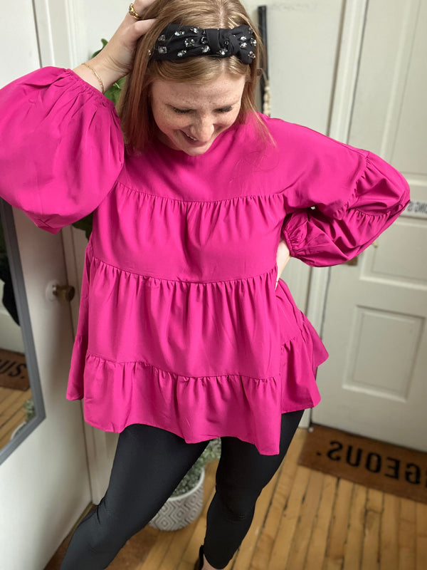 Fiercely Fuchsia Ruffle Baby Doll Top