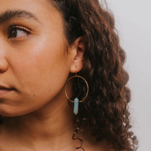 Amazonite Hoops - Gold Earrings