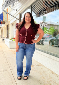 Burgundy Flower Knit Top