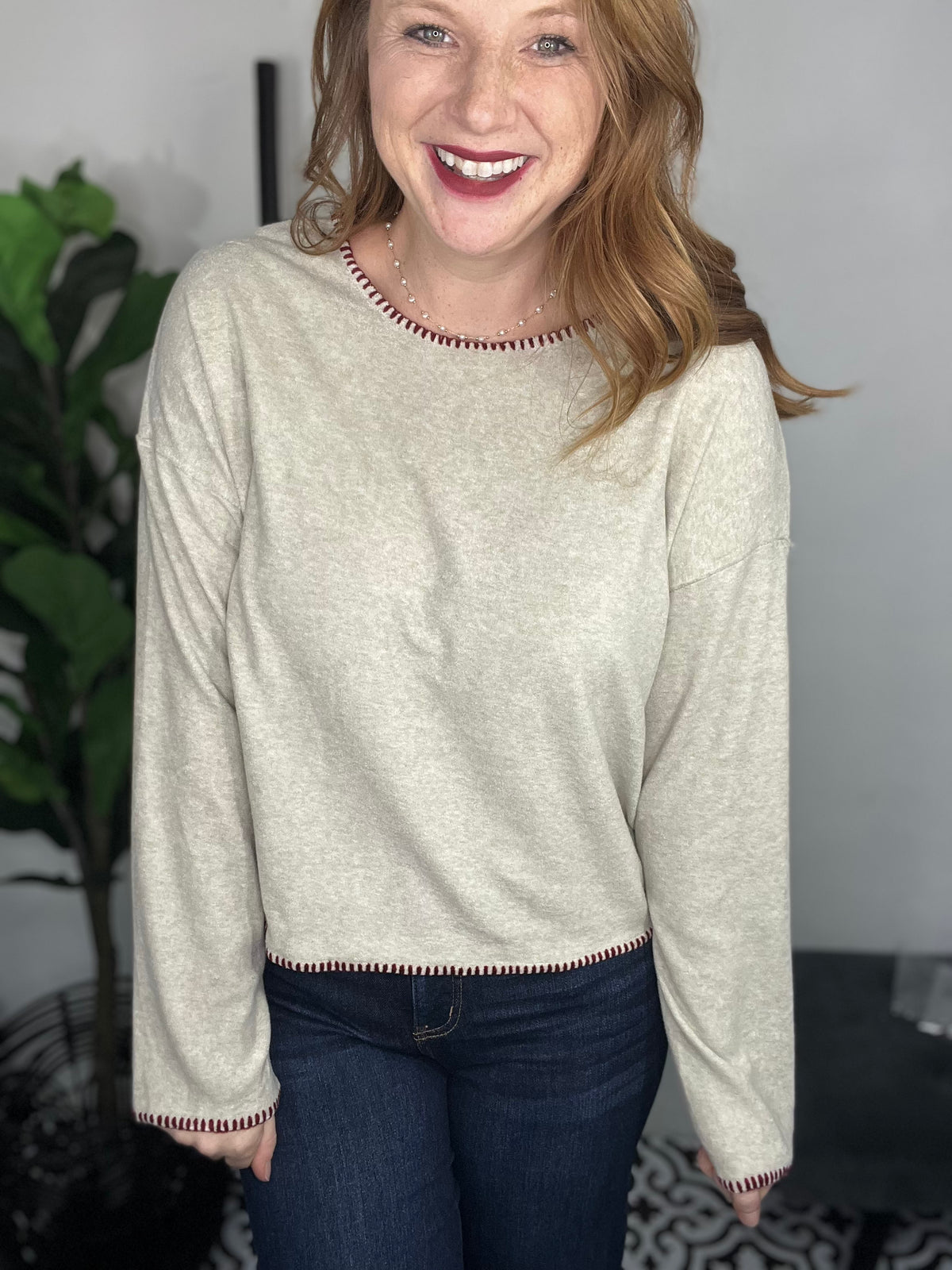 Ruby Edge Taupe Knit Sweater**