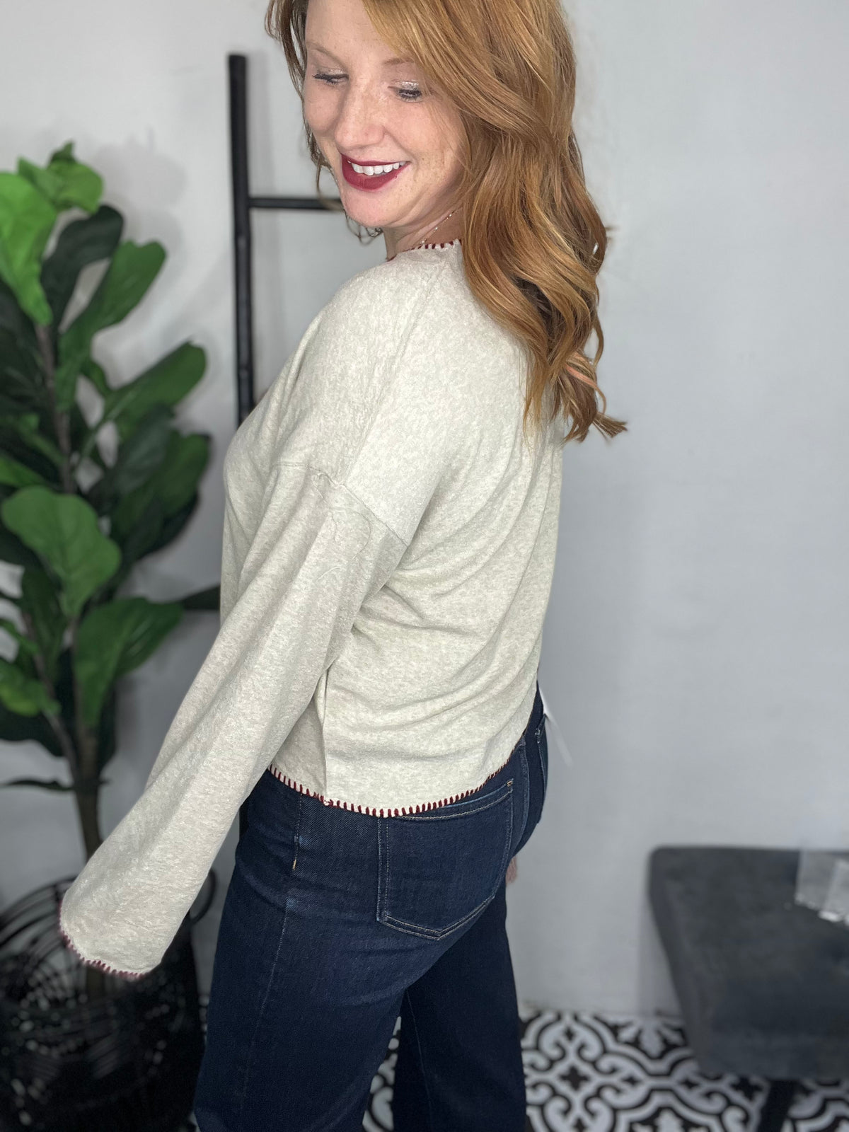 Ruby Edge Taupe Knit Sweater**