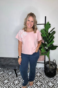 Blush Pink Pearl Bow Top