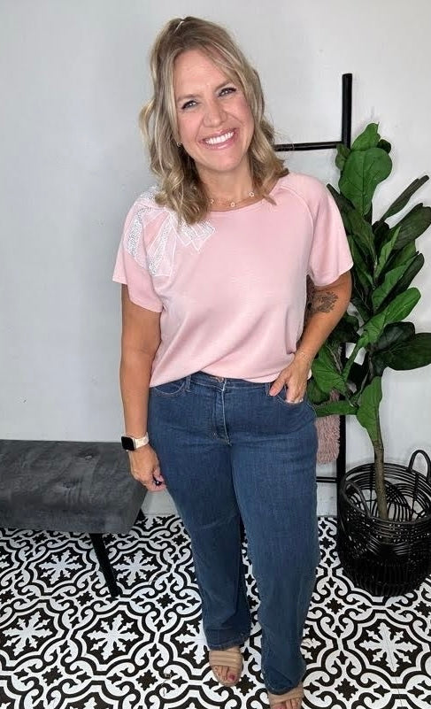 Blush Pink Pearl Bow Top