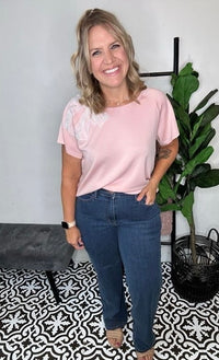 Blush Pink Pearl Bow Top
