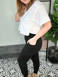 Side Pocket Butter Soft Joggers- Black