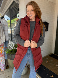 Classic Long Puffer Vest - Rust