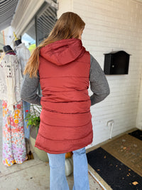 Classic Long Puffer Vest - Rust