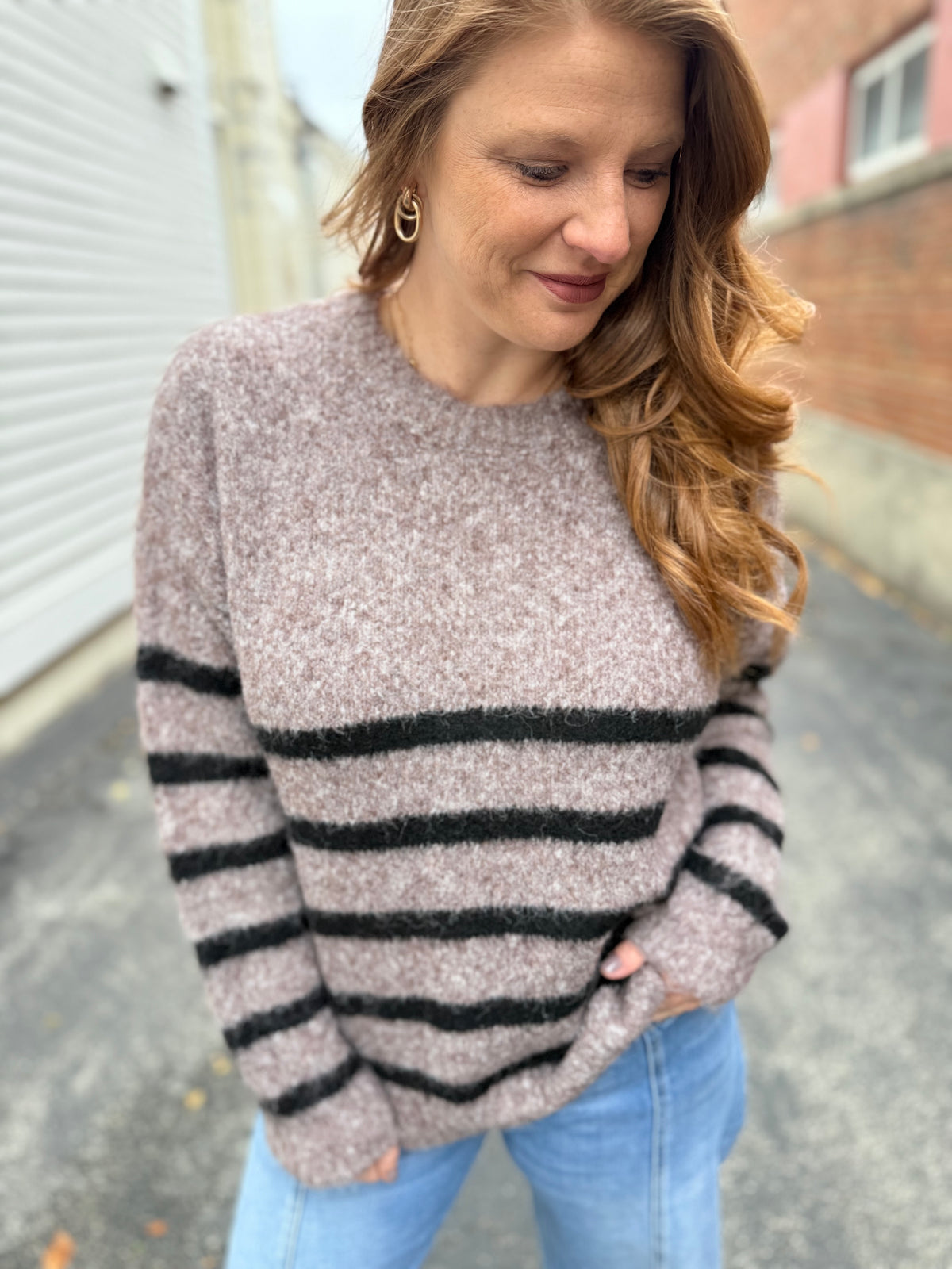 Soft Mocha Black Stripe Sweater