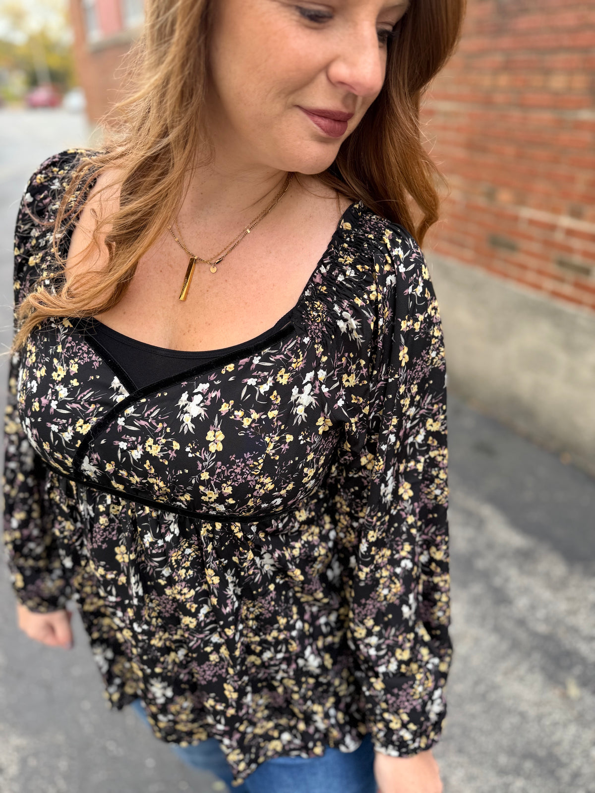 Deep Floral Babydoll Top