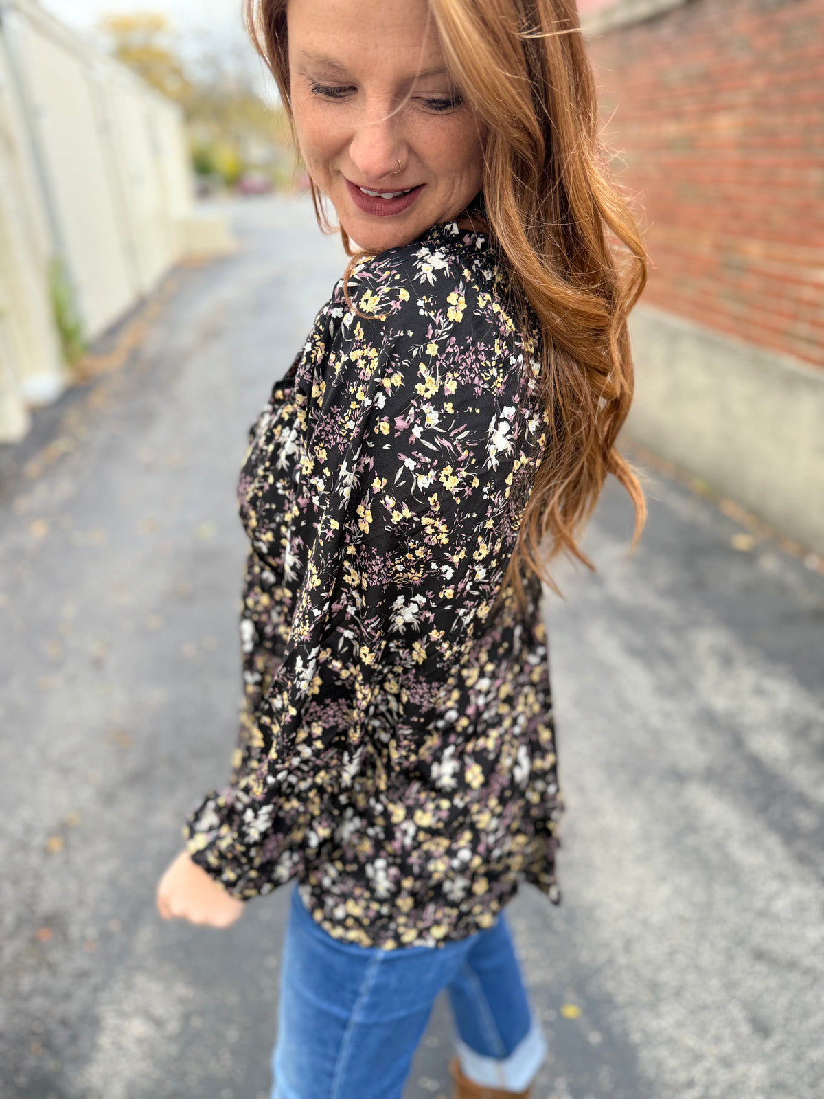 Deep Floral Babydoll Top