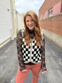 Black and Cream Crochet Sleeveless Top