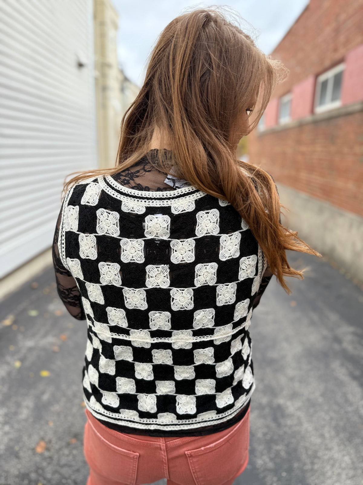 Black and Cream Crochet Sleeveless Top