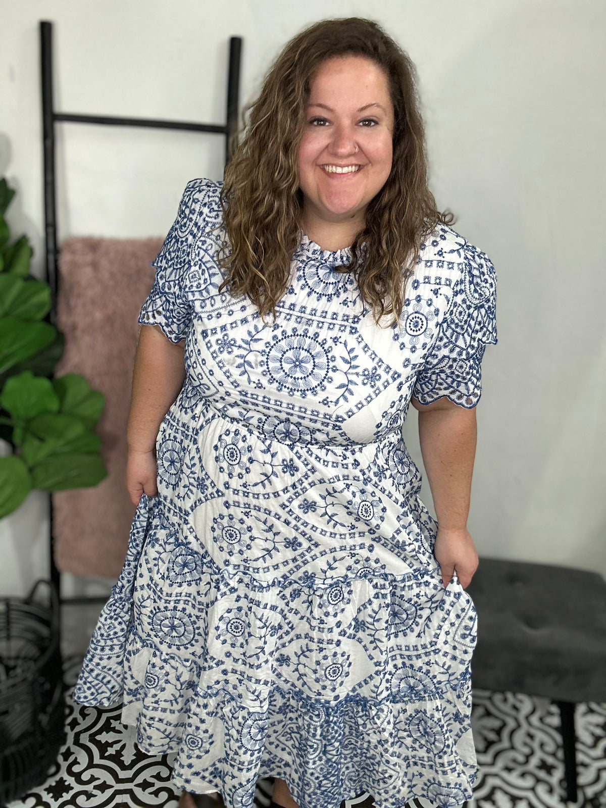 Betty Blue Floral Embroidered Dress