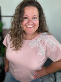 Blush Pink Pearl Bow Top