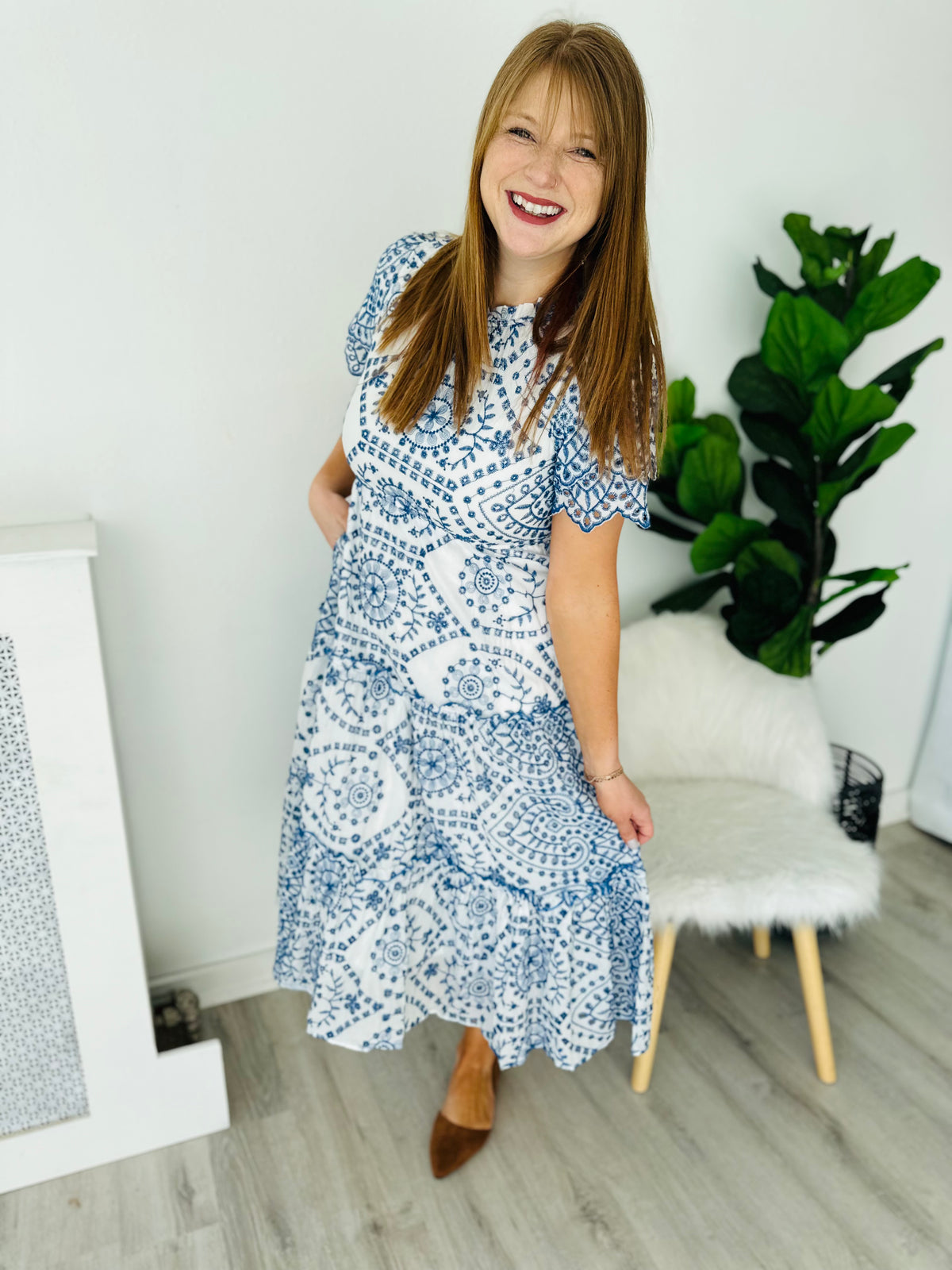 Betty Blue Floral Embroidered Dress