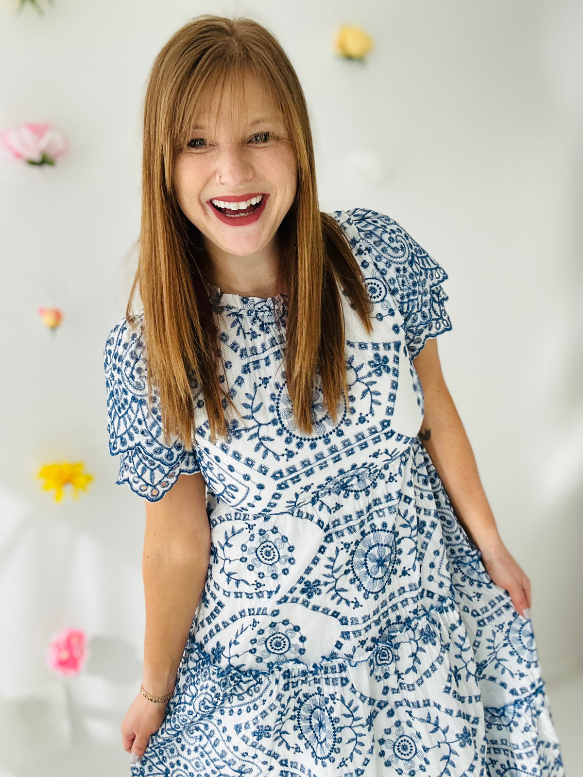 Betty Blue Floral Embroidered Dress