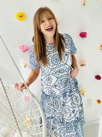 Betty Blue Floral Embroidered Dress