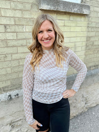 Checkered Mesh Top - Taupe