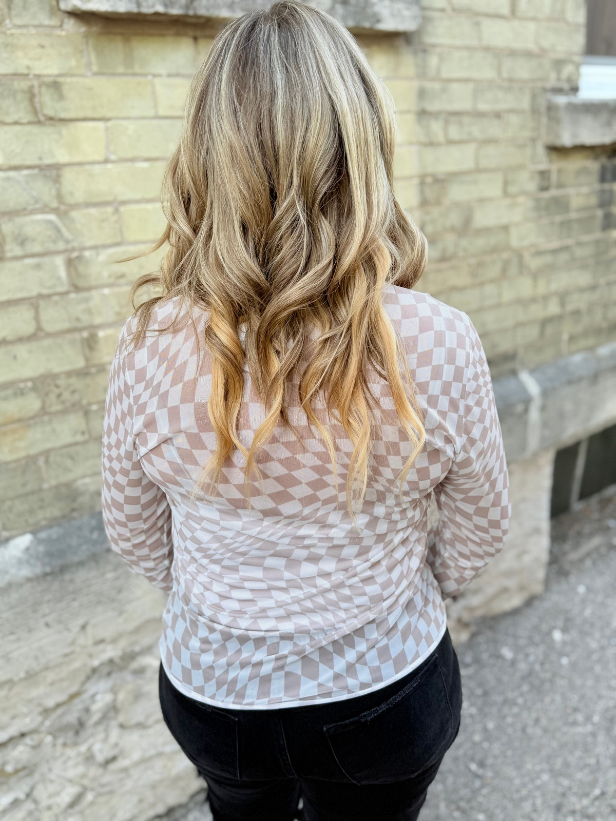 Checkered Mesh Top - Taupe