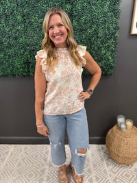 Mauve Floral Print Ruffle Top
