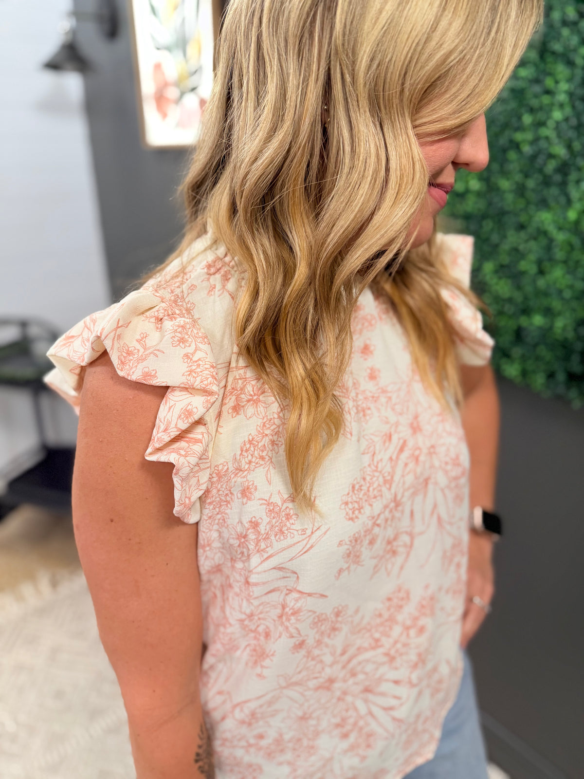 Mauve Floral Print Ruffle Top