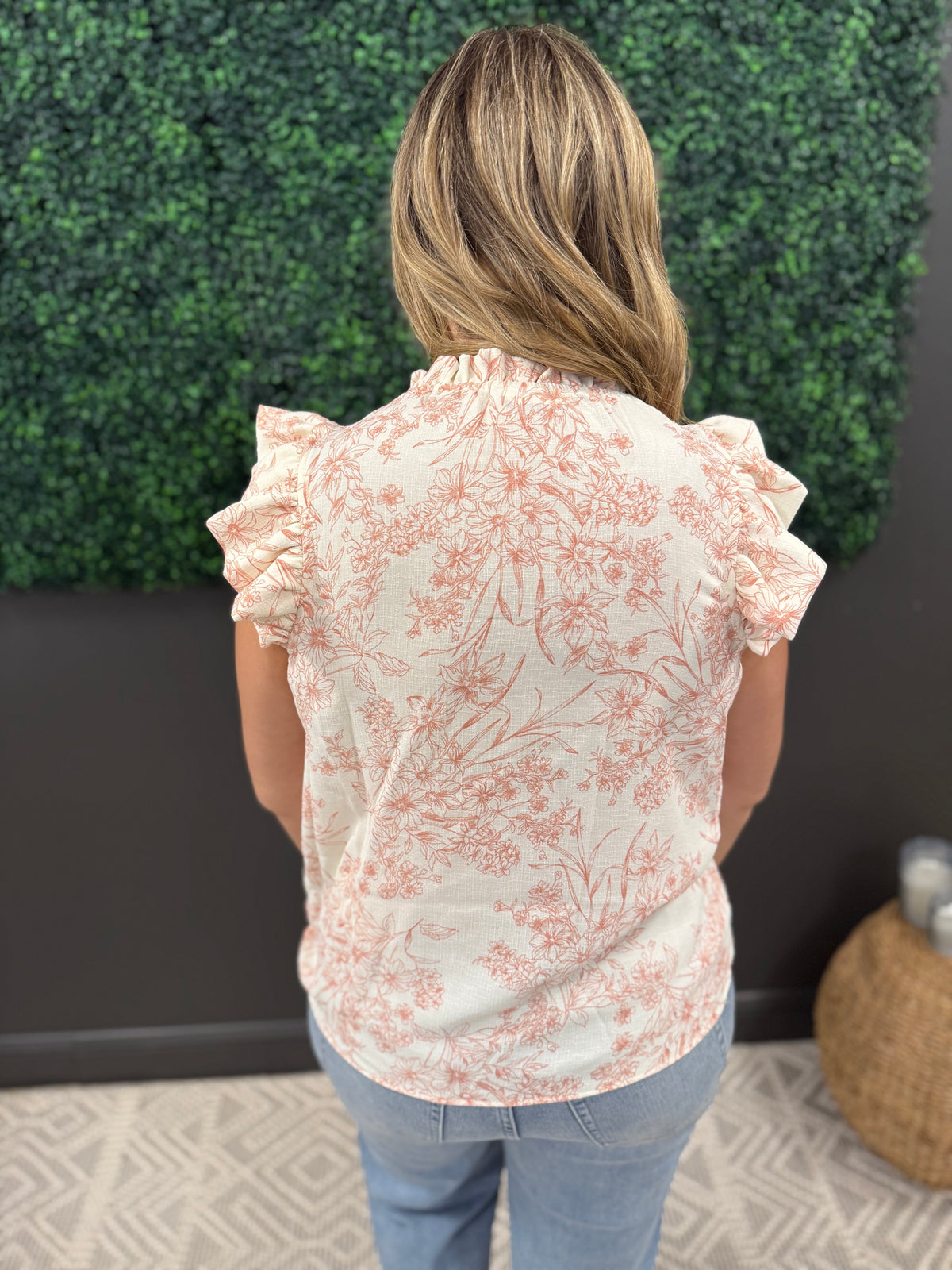 Mauve Floral Print Ruffle Top