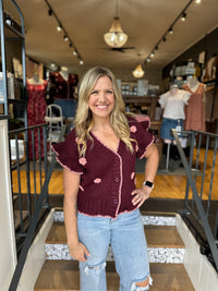 Burgundy Flower Knit Top