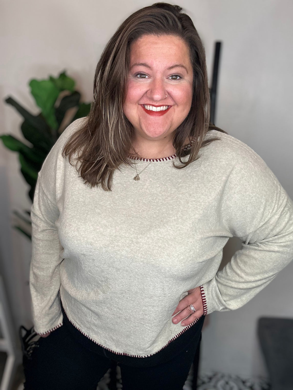 Ruby Edge Taupe Knit Sweater**