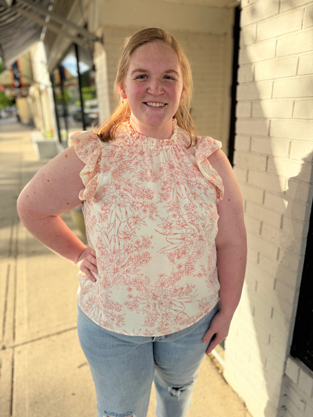 Mauve Floral Print Ruffle Top