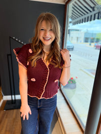 Burgundy Flower Knit Top