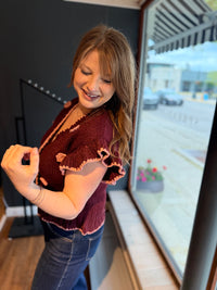 Burgundy Flower Knit Top