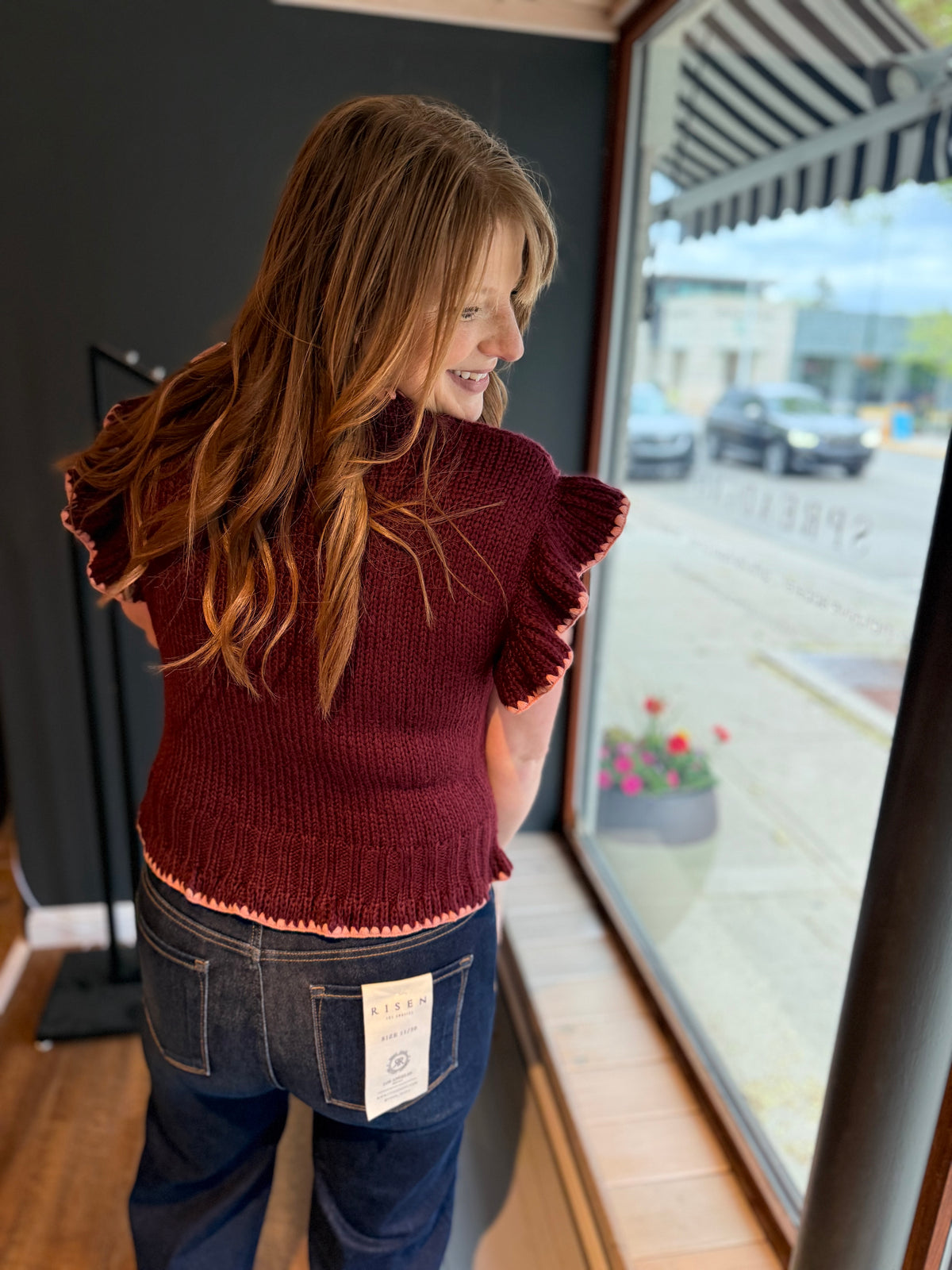 Burgundy Flower Knit Top