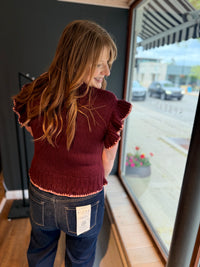 Burgundy Flower Knit Top