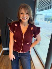 Burgundy Flower Knit Top