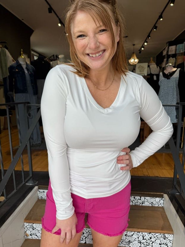 Classic V-Neck Long Sleeve - White