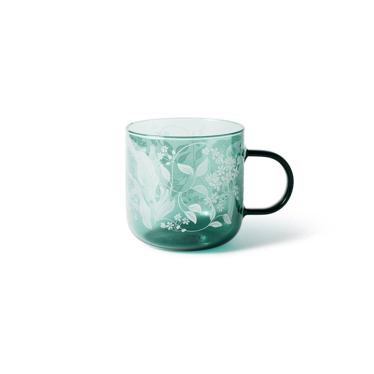 Green Floral Clear Glass Mug