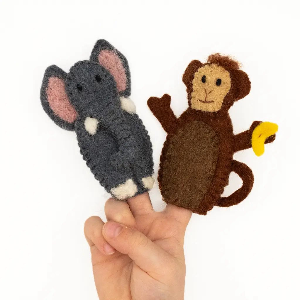 Elephant + Monkey Finger Puppets