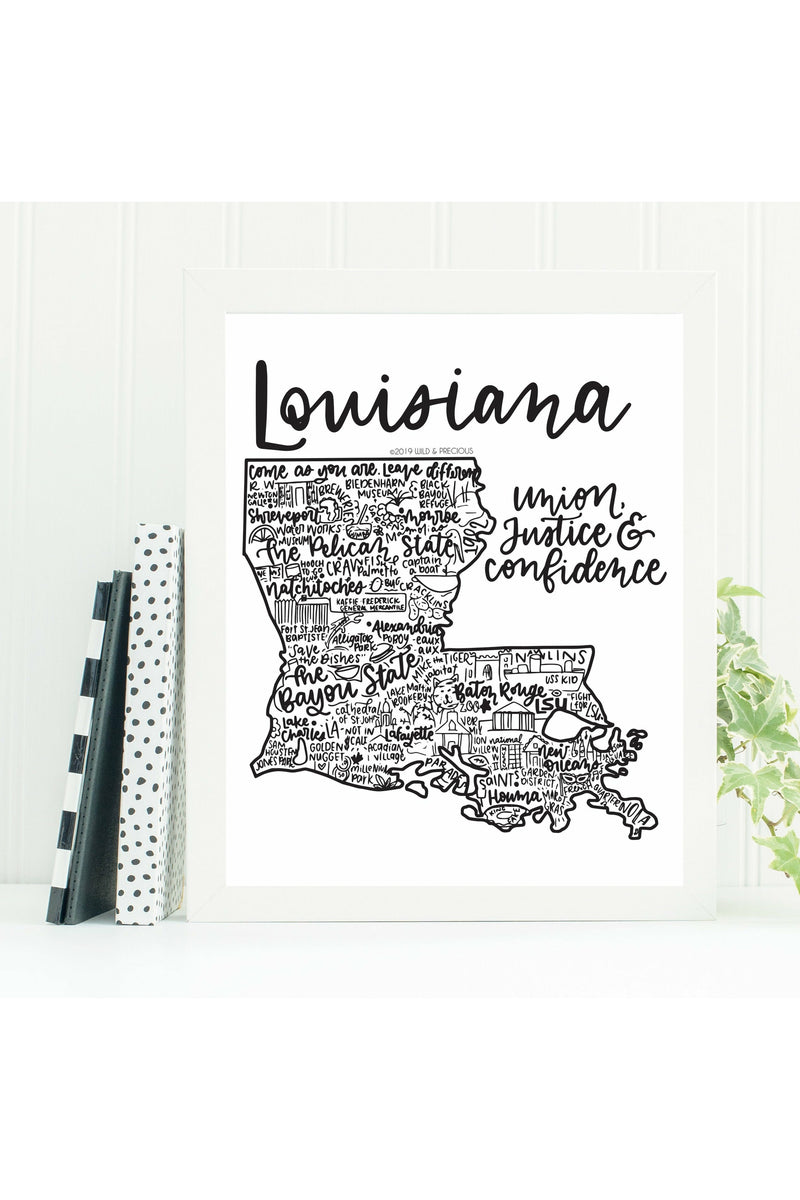 Louisiana State Print -Hand Lettered State Print- Louisiana State Gift-Prints-Wild & Precious