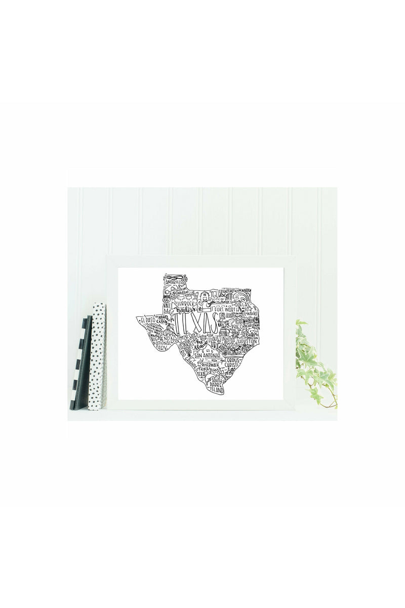 Texas State Print-Hand Lettered State Print- Texas State Gift-Prints-Wild & Precious