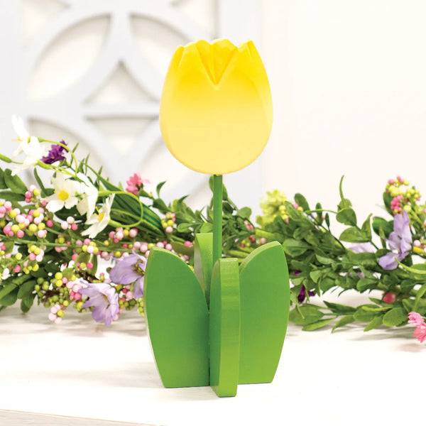 Yellow Tulip Wood Decor Sitter