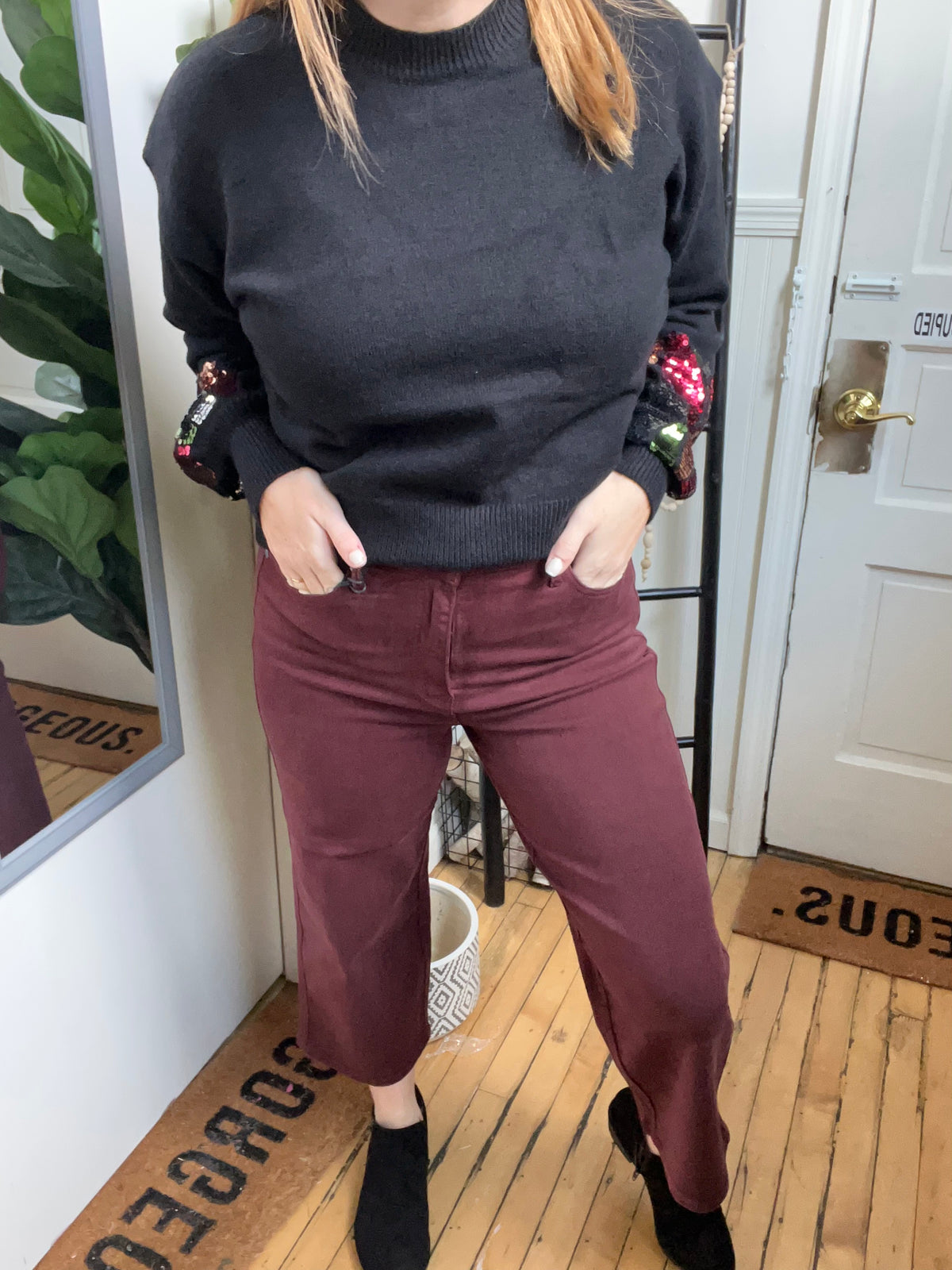 Wine Tummy Control Crop Judy Blue Jeans