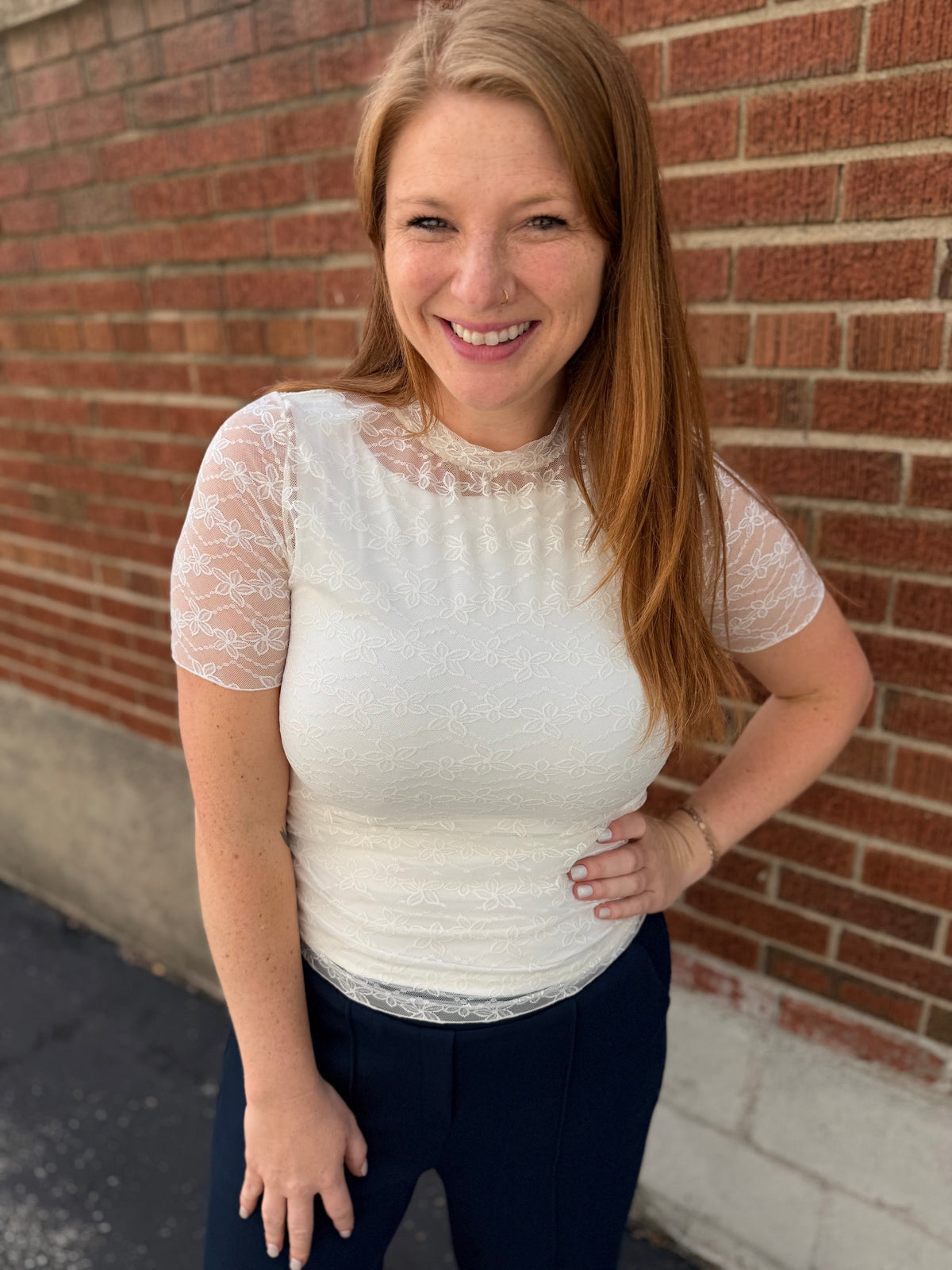 Ivory Bloom Mesh Top