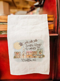 Santa's Coming To Grafton WI Tea Towel