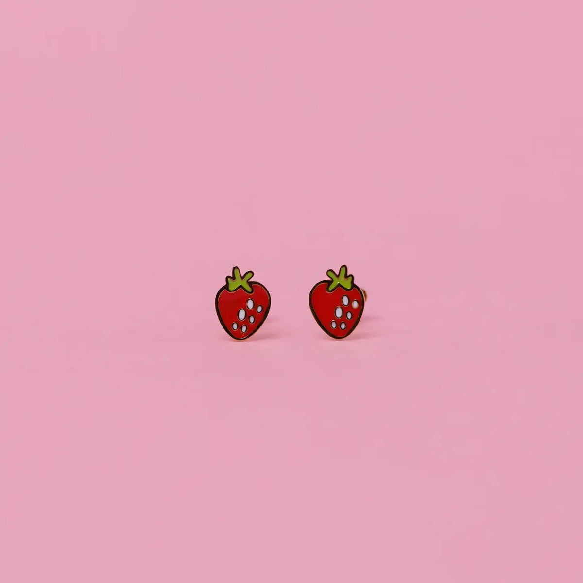 Strawberry Enamel Flat Back Kids Earrings