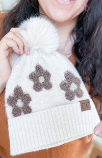 Retro Flower Pom Beanie