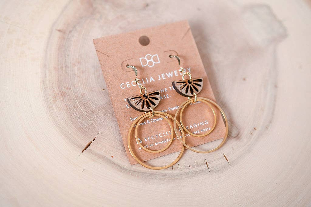 Daisy Wood Double Hoop Earrings