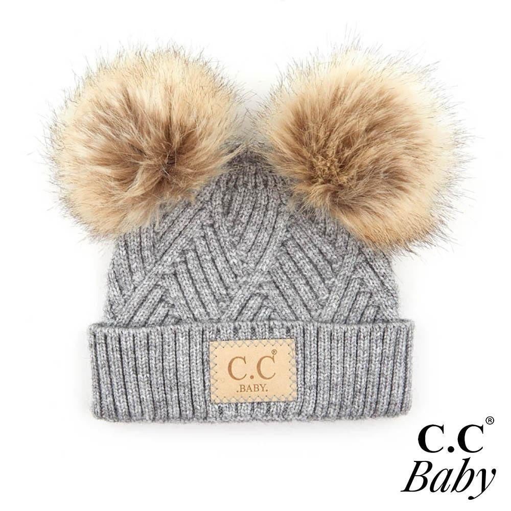 Grey Pom Baby Beanie