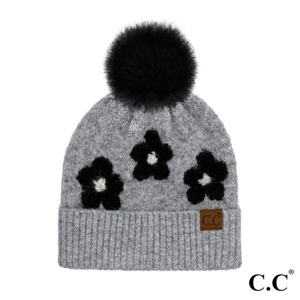 Grey Daisy Soft Beanie