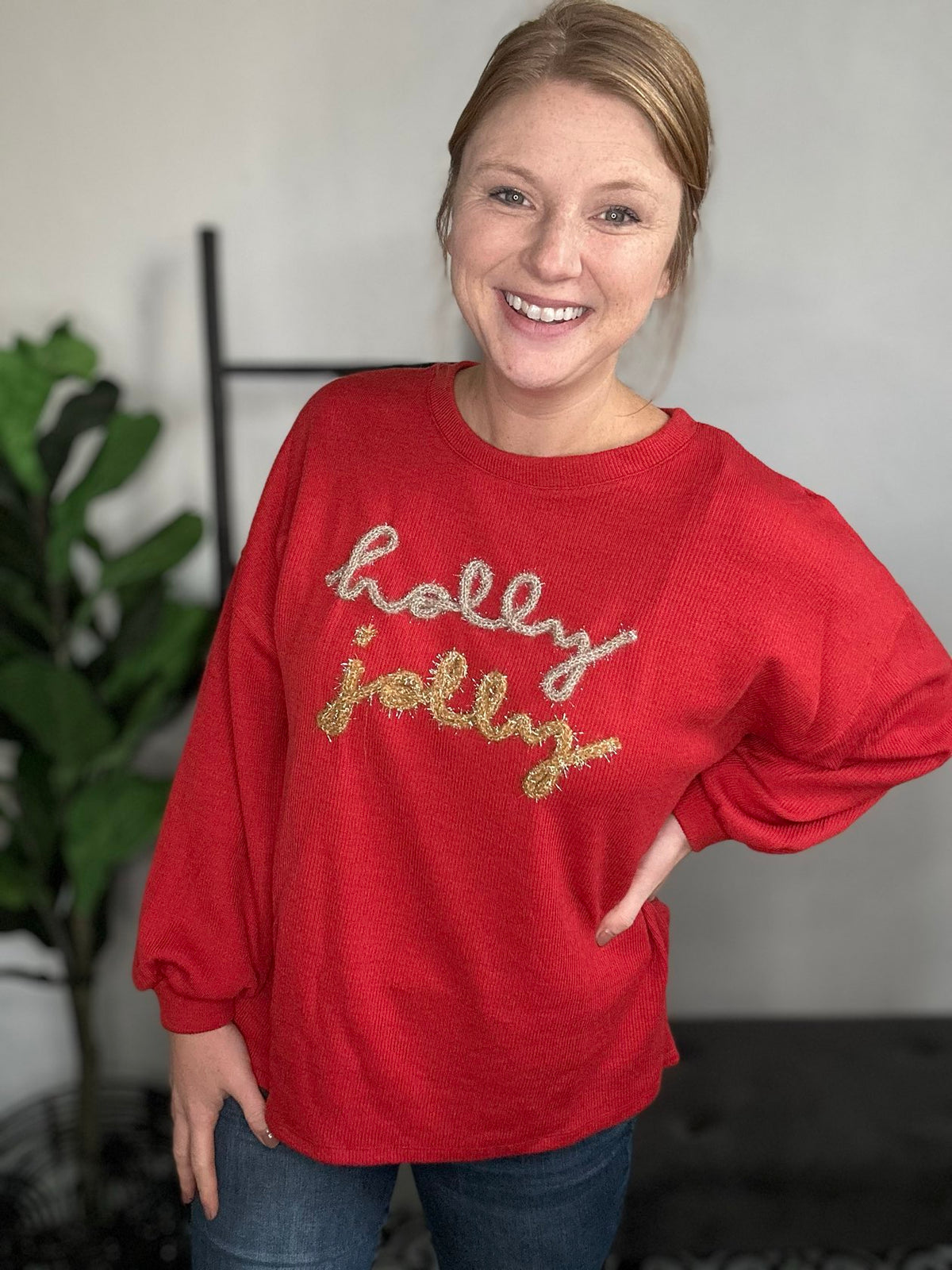 Holly Jolly Crimson Knit Sweater - NC